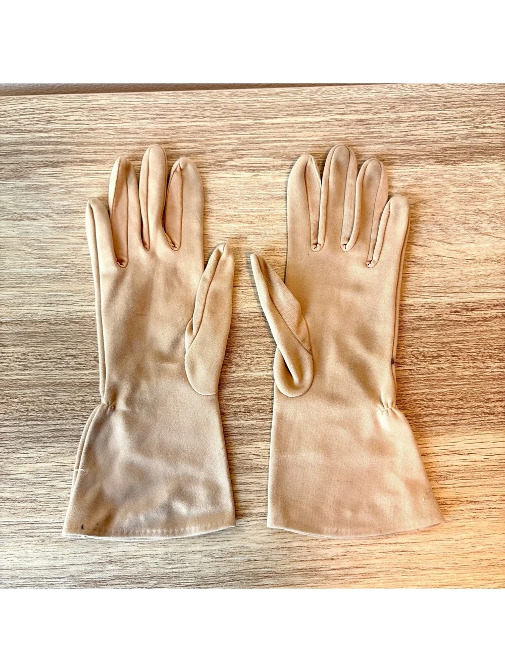Vintage Taupe Embroidered Gloves  Mid-Century Style Tea Party Halloween Costume